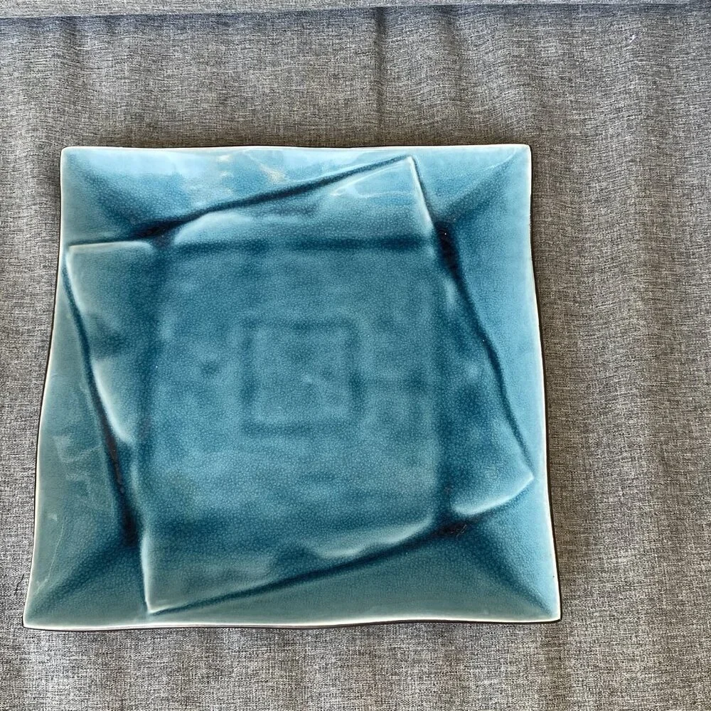 Pier 1 Crackle Blue Decorative Plate Candle Tray Square 12